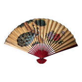 Grand éventail japonais peint à la main vintage