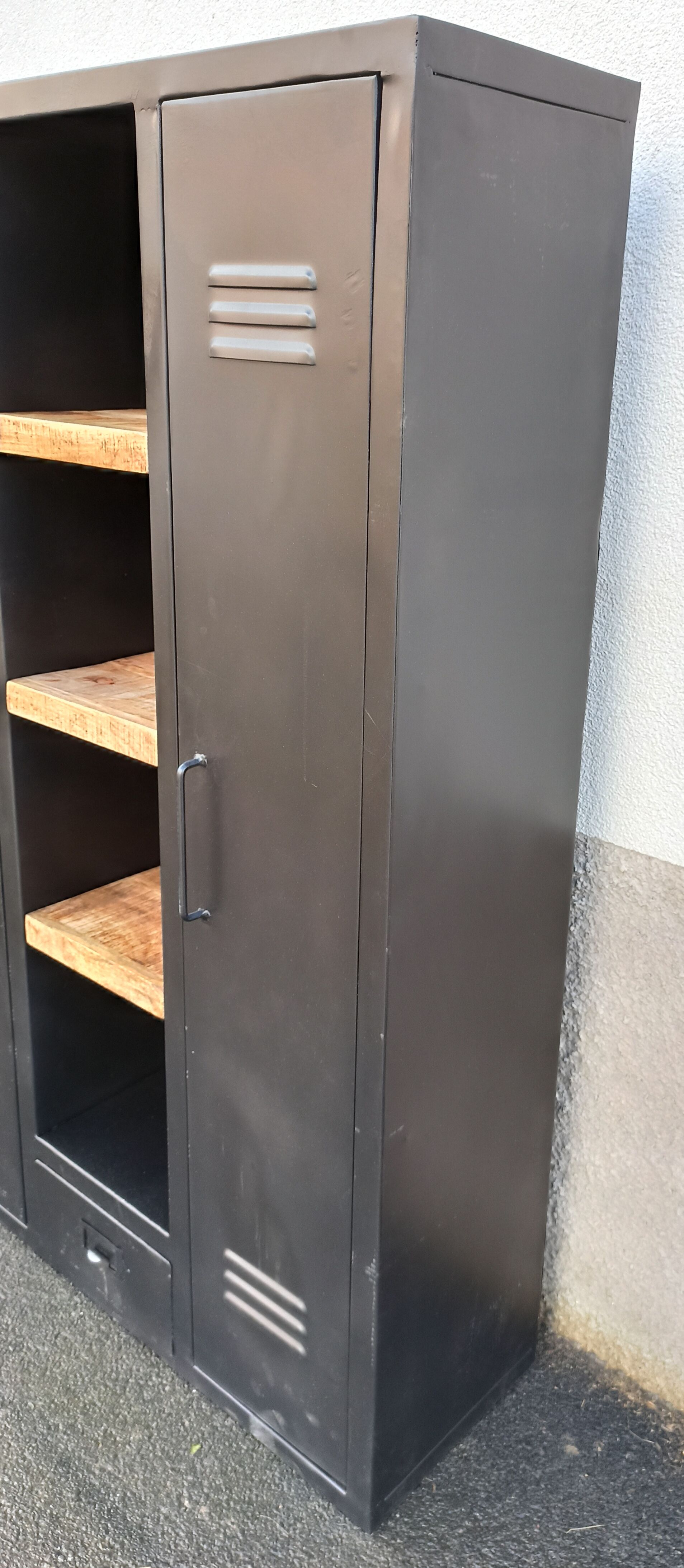 Black metal cabinet 2 doors and shelves