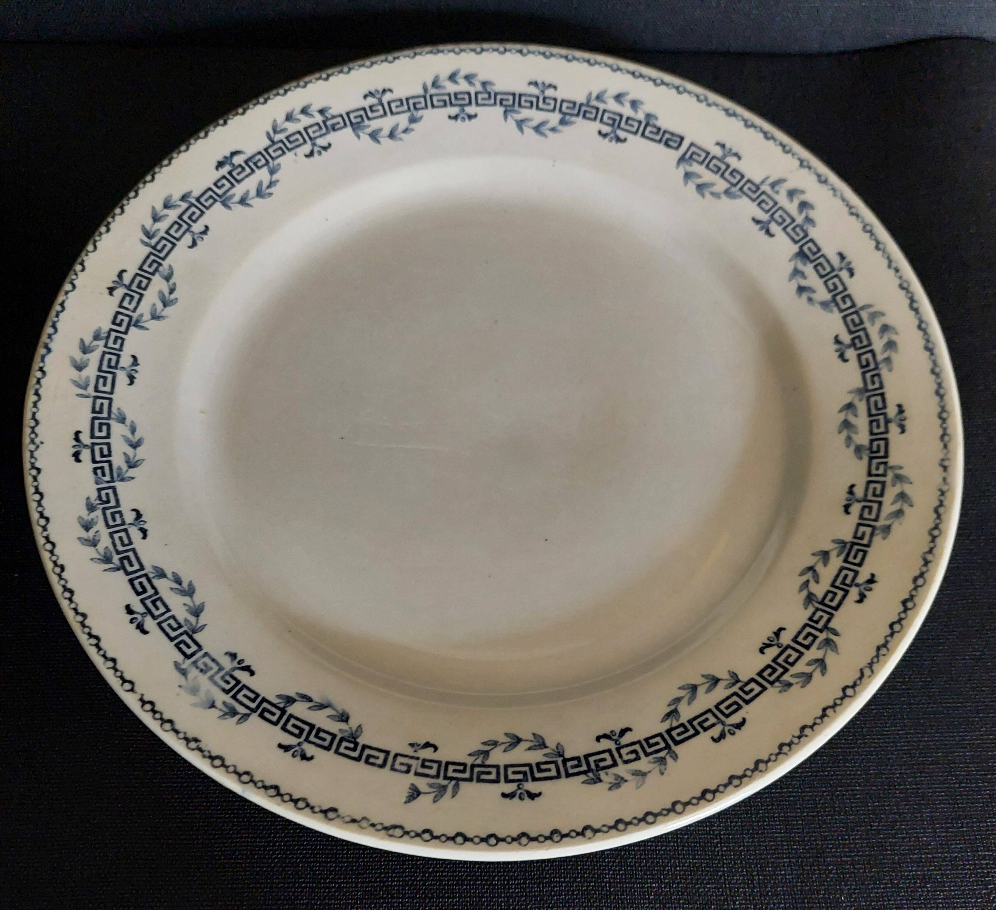 Pair of flat plates in Gien iron earthenware, Austerlitz decor