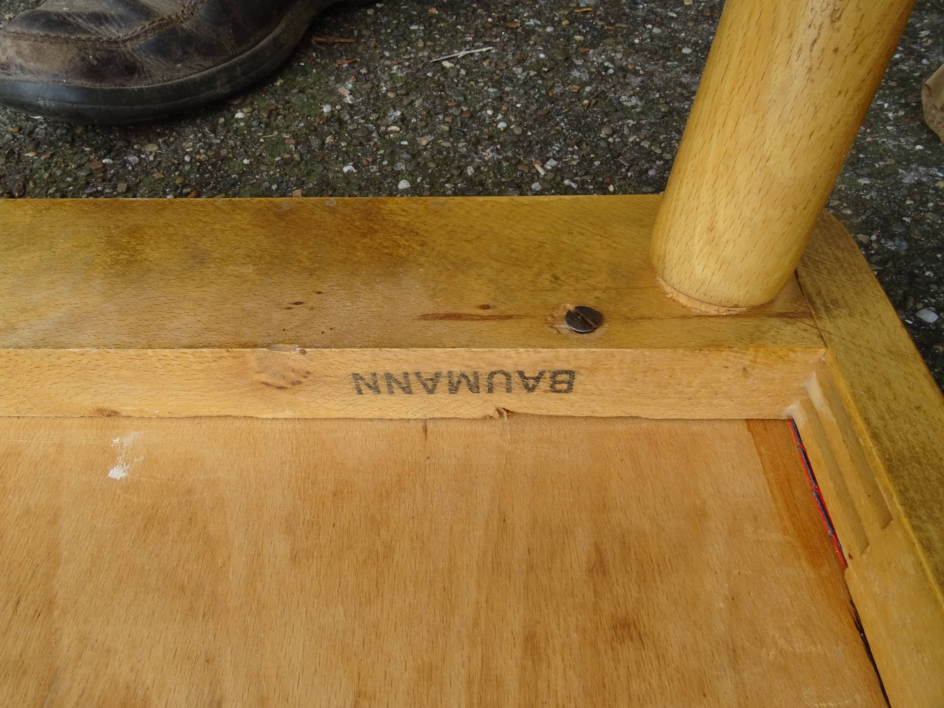 Square Baumann stool from 1970 in red skai