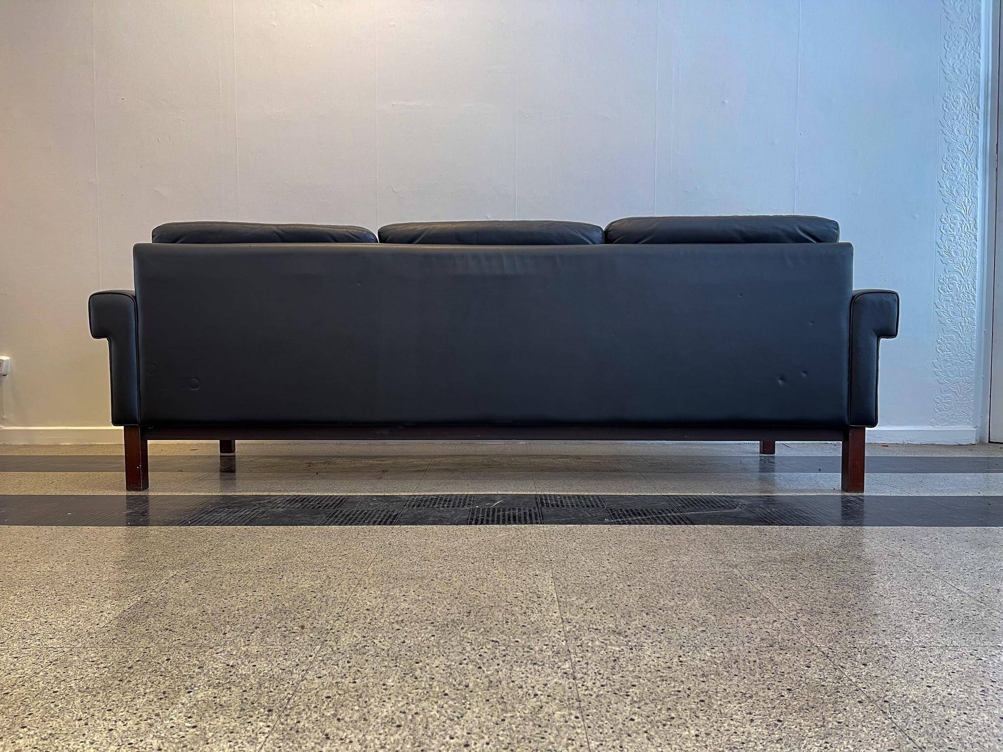 Midcentury leather and teak "Gotland" sofa, Ikea, Sweden, 1967