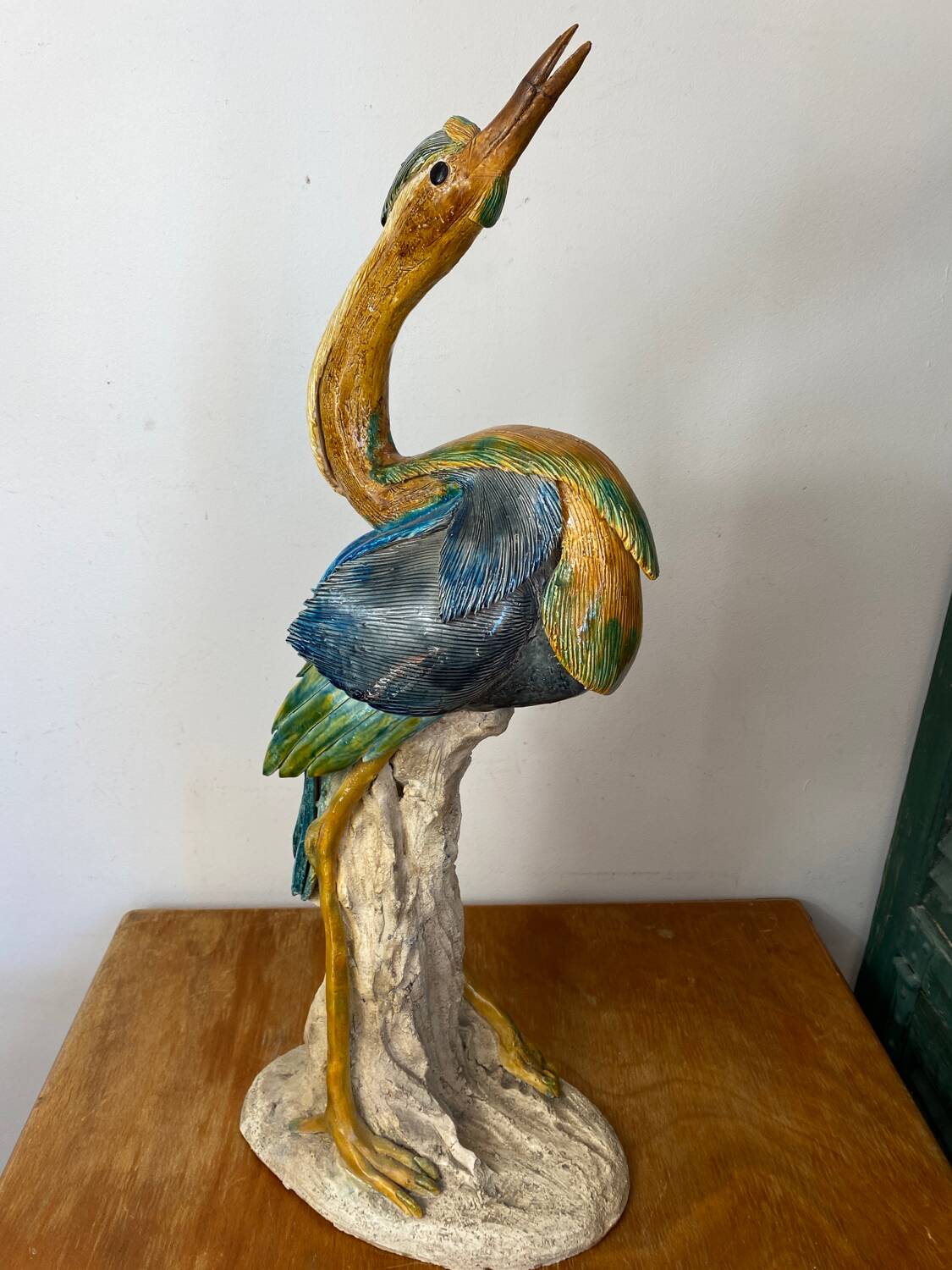 Large ceramic wading bird signed Thimo