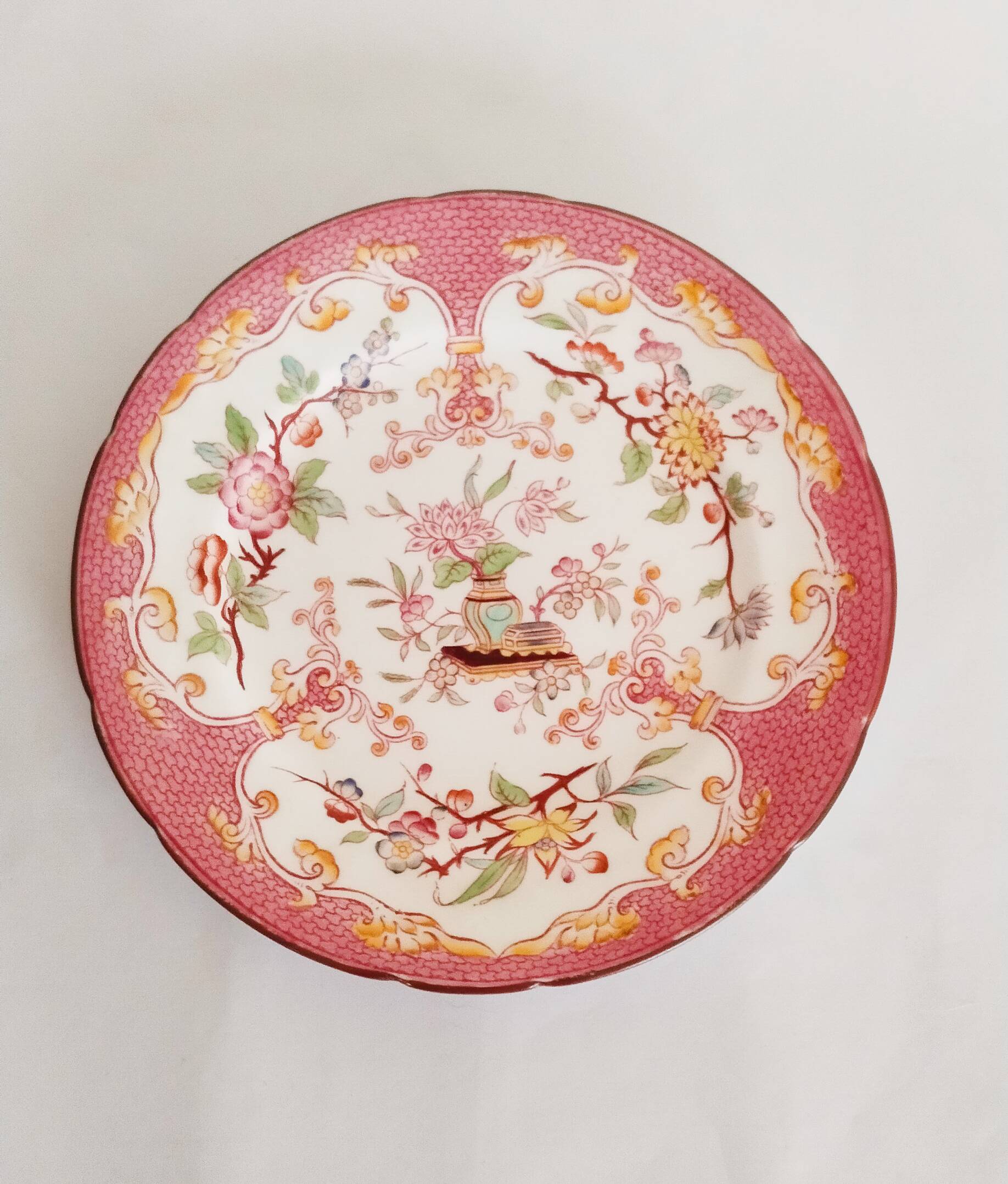 Porcelain dessert plate, Minton Decor 235, pink, Sarreguemines