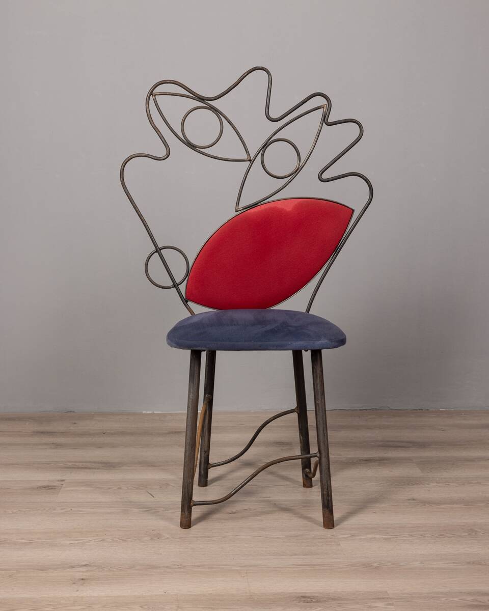 Chaise sculpture vintage années 70 en fer et tissu design italien