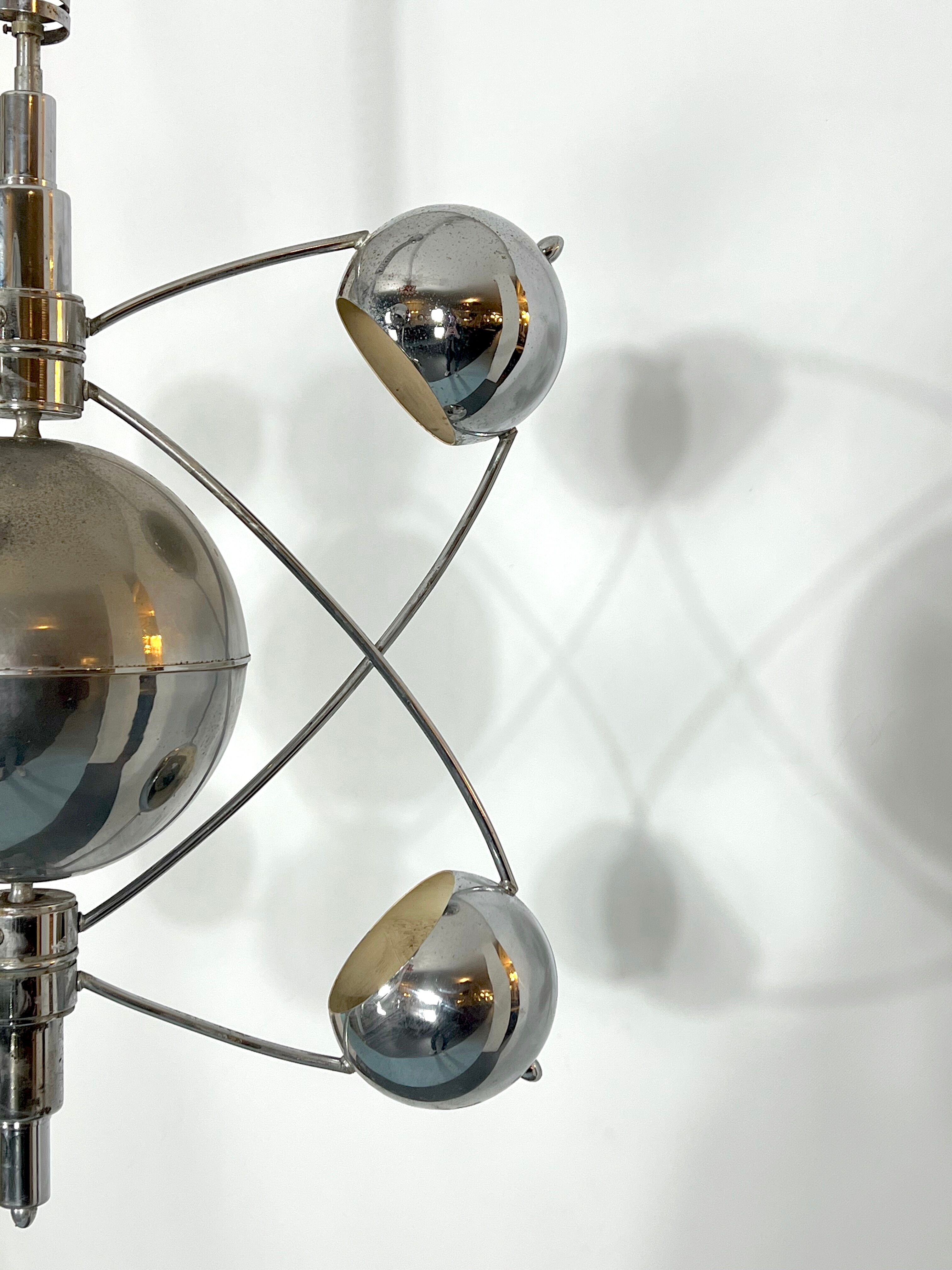 Goffredo Reggiani, satellite chrome chandelier from 60s