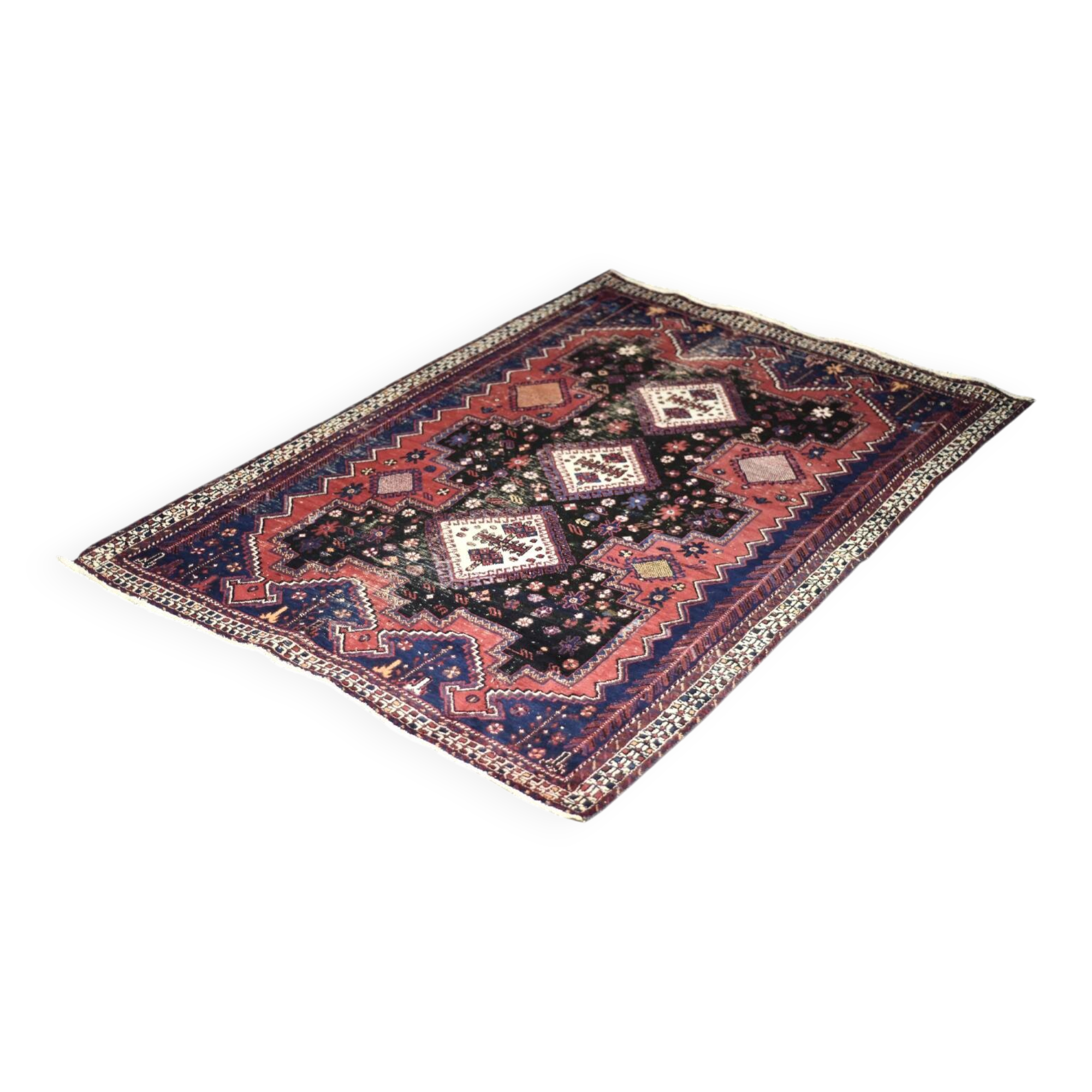 Handwoven Afshar oriental rug, Middle East, 1950s