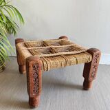 Charpoy stool in wood and rope