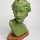 Bust of Eros in patinated plaster in imitation of bronze on wooden base