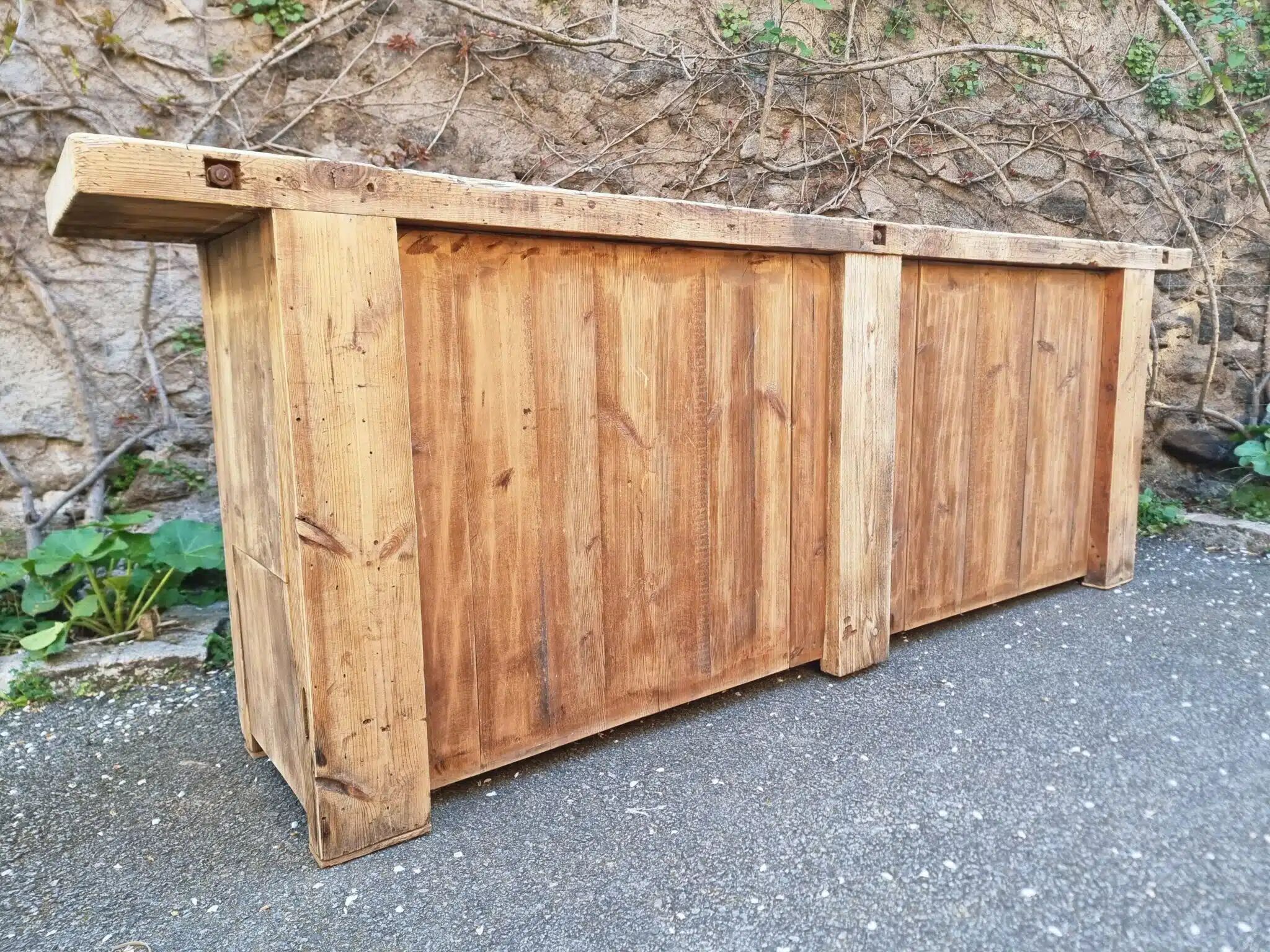 Established ancient French console table / kitchen island / shop counter, early 1900s.