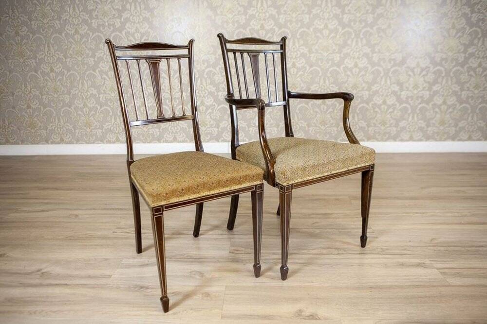 English Sheraton Style Armchairs and Chairs, Late 19th Century, Set of 4