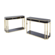 Pair of black lacquered consoles and brass 1970