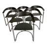 6 chaises design 70 Cantilever de Arrben chrome et cuir noir