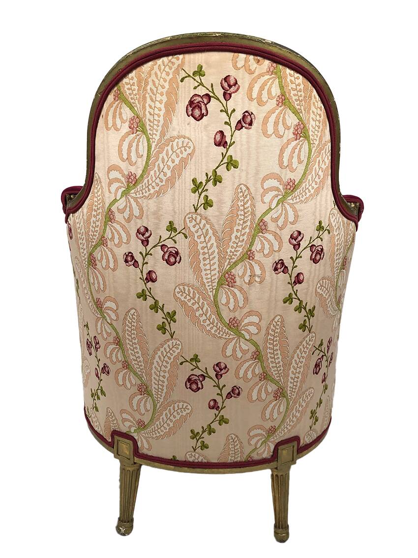 Bergère in gilded wood trimmed with fuchsia silk and velvet, art deco inspired by Louis XVI