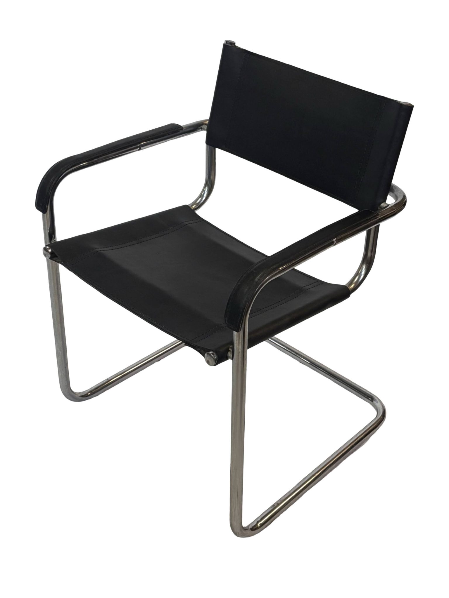 Set of 4 bauhaus cantilever chairs black leather and chrome design 80's