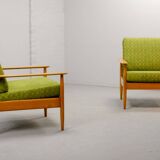 Pair of Beech Wood Ladder Lounge Chairs after Grete Jalk for France and Son