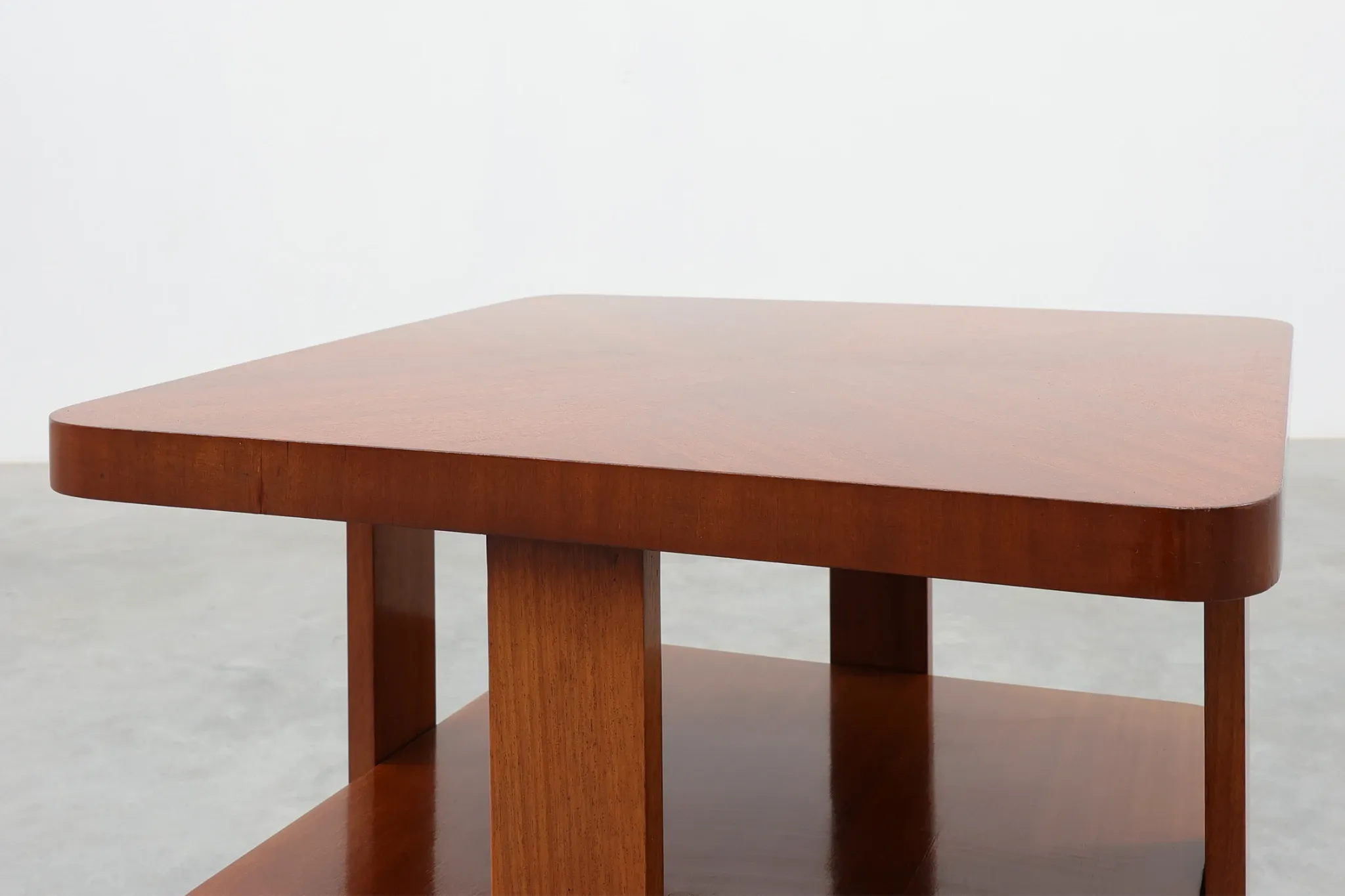 Art Deco Walnut Veneer Side Table with Shelf, Belgium, 1920s