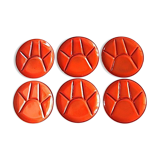 6 compartmentalized plates in red enamelled sandstone
