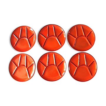 Set de 6 assiettes compartimentées en grès émaillé rouge
