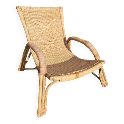 Chaise longue transat en osier rotin annèes 70/80