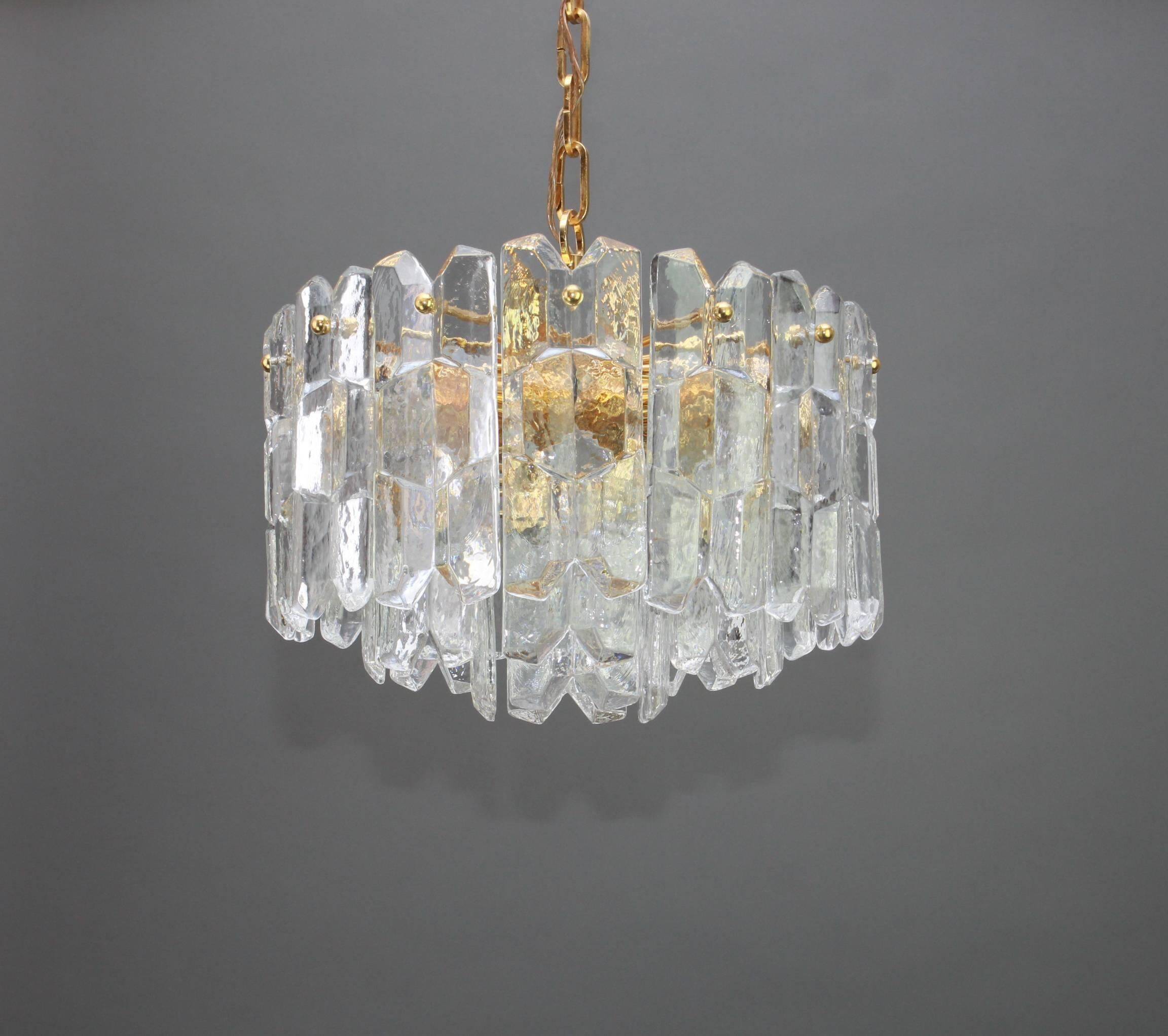 Superb brass and crystal glass light fixture Palazzo, Kalmar, Austria, 1970.