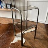 Chromed metal and smoked glass side table