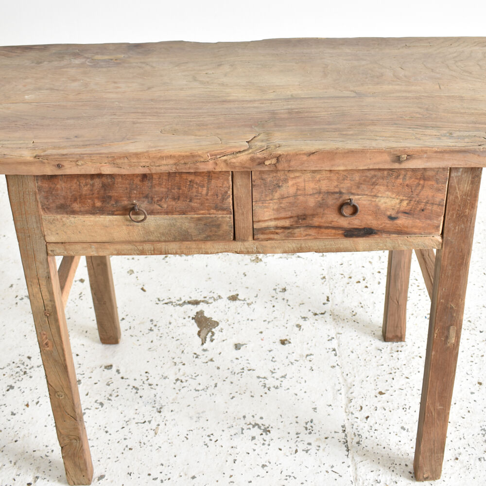 Antique console table in rustic elm