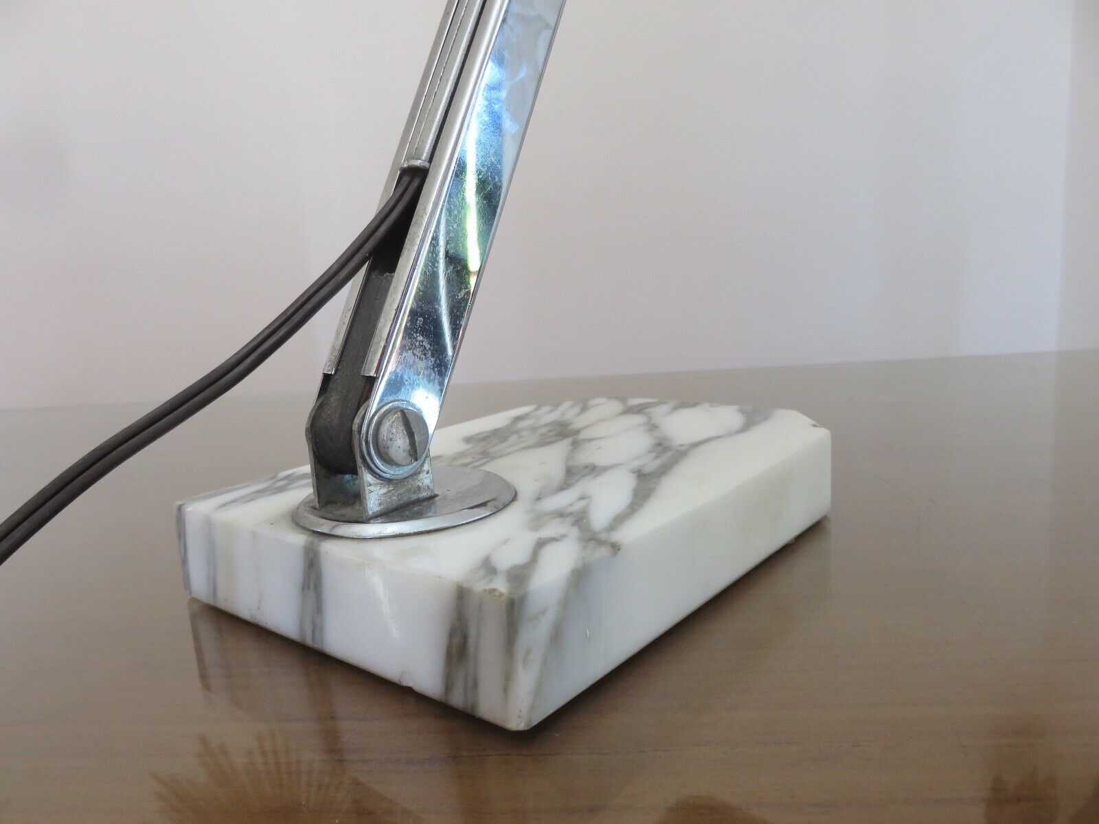 Pair of Art Deco lamps in chrome brass and Carrara marble 30s 40s