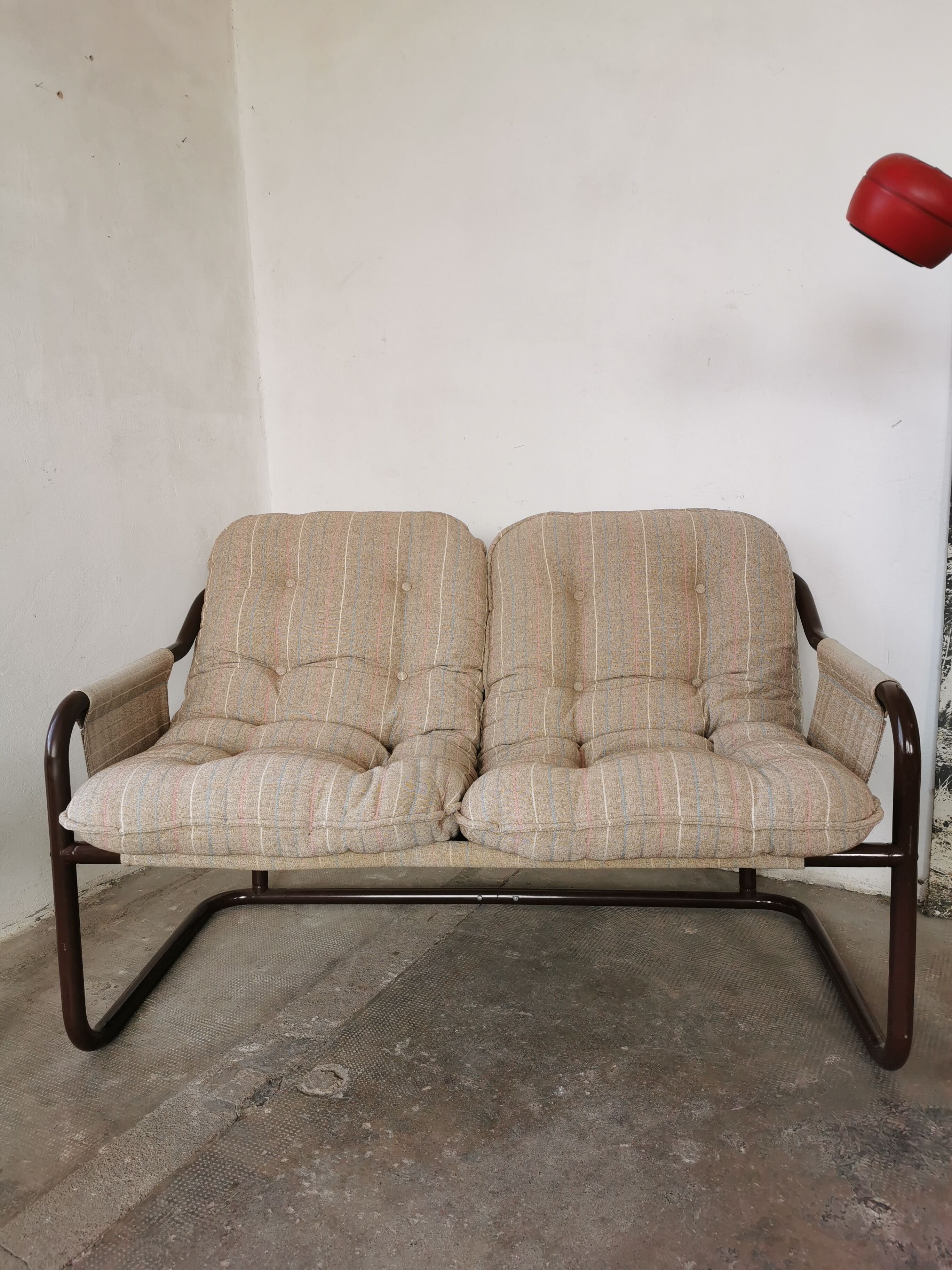 Tubular metal bench from the 80s