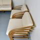 Complete living room with rattan sofa and white bouclette, brass finish, 80's design