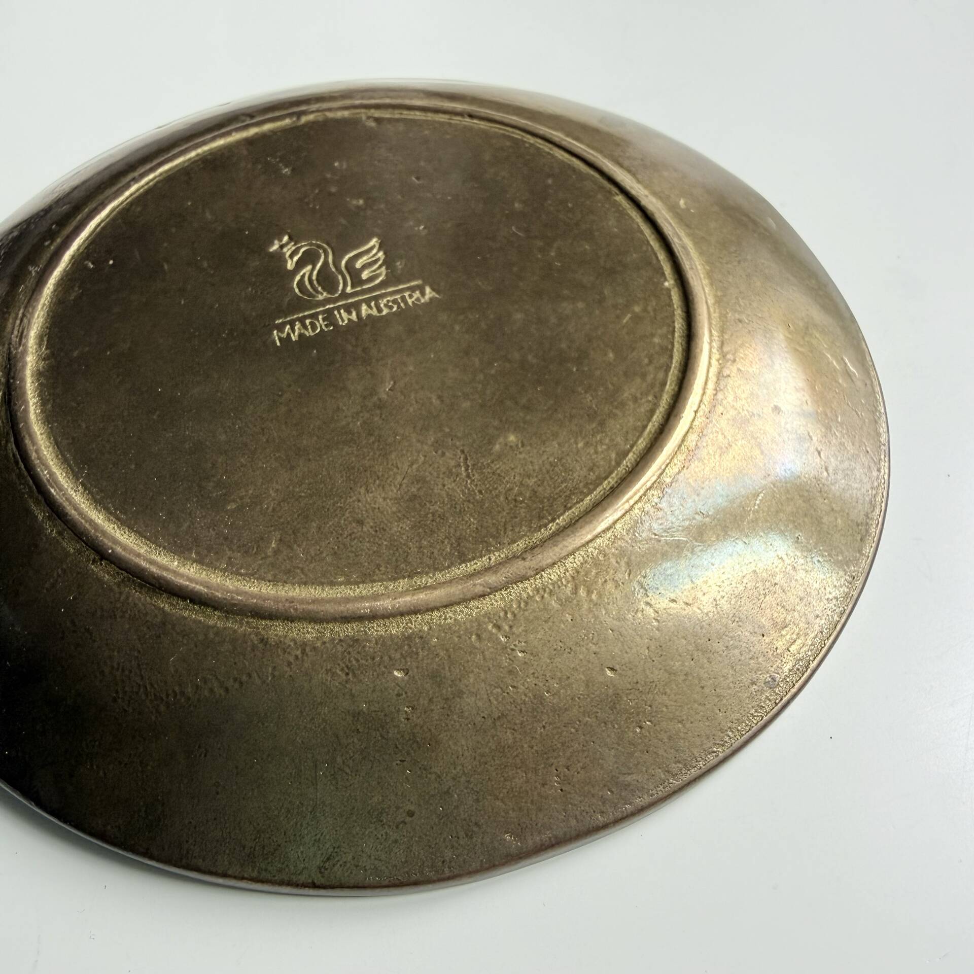 Vintage Austrian brass plate, frog on lily pad, Art Nouveau, Jugendstil ring.