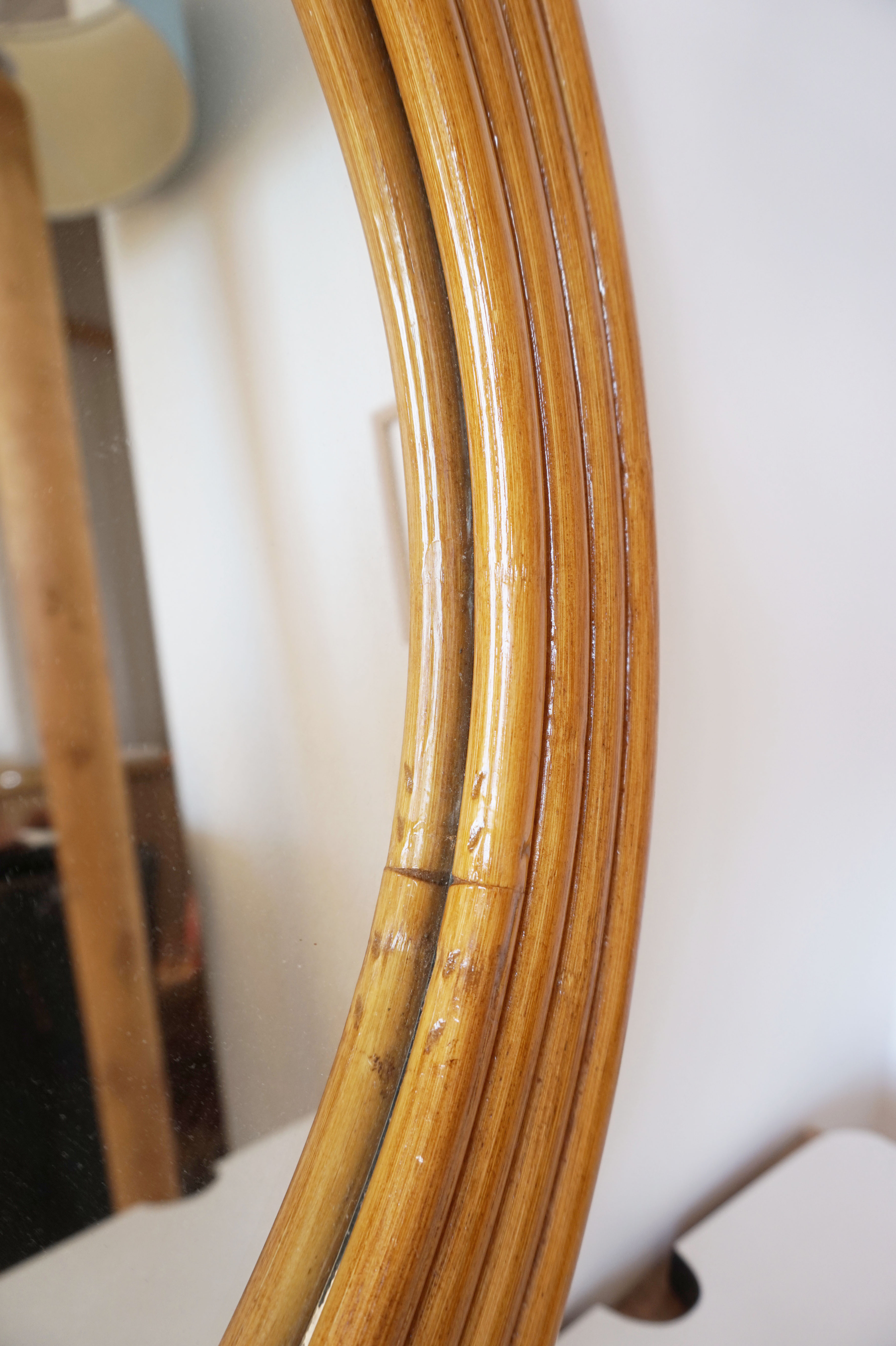 Round rattan bamboo mirror, 60 cm