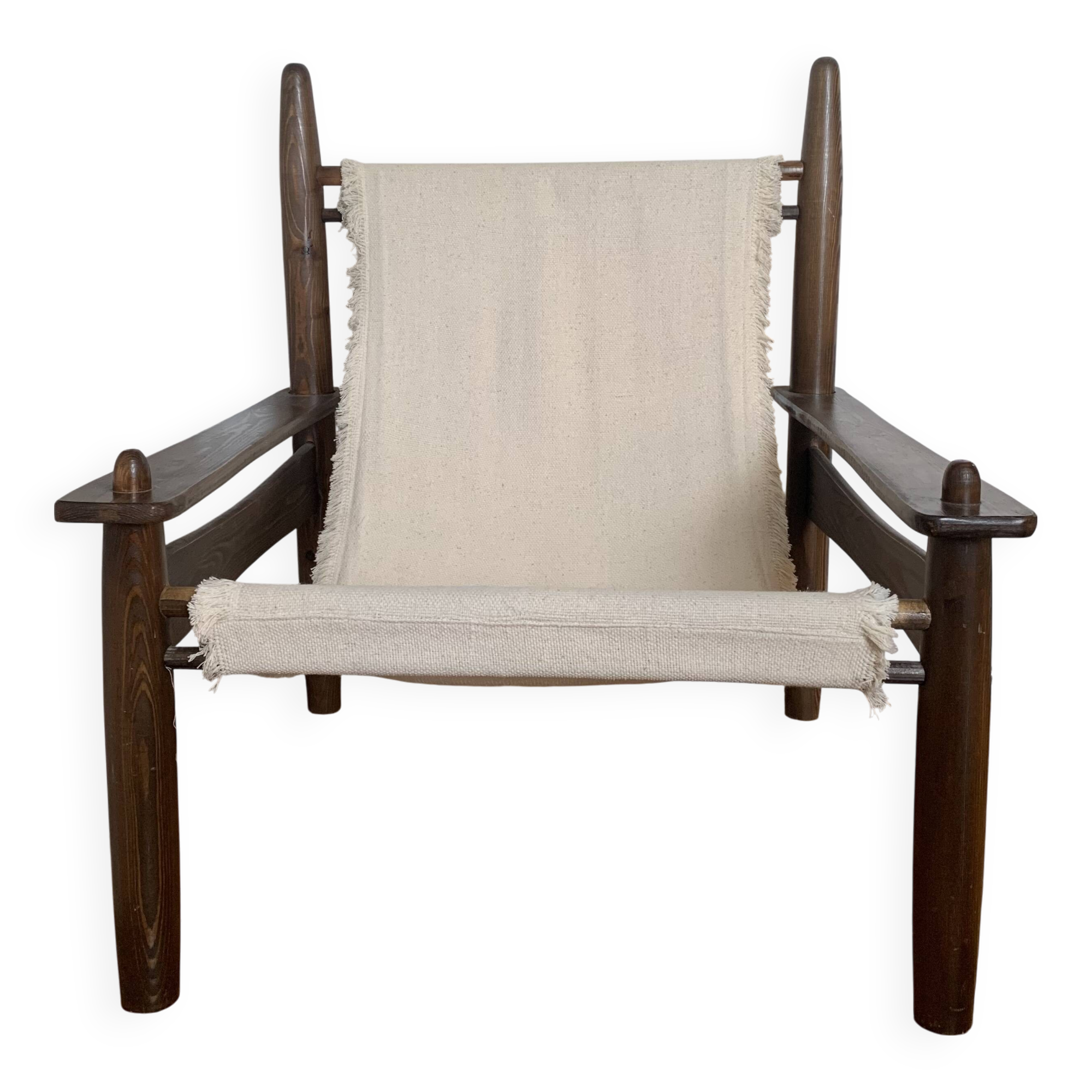 Honoré Safari armchair in wood and beige canvas