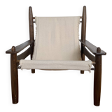 Honoré Safari armchair in wood and beige canvas