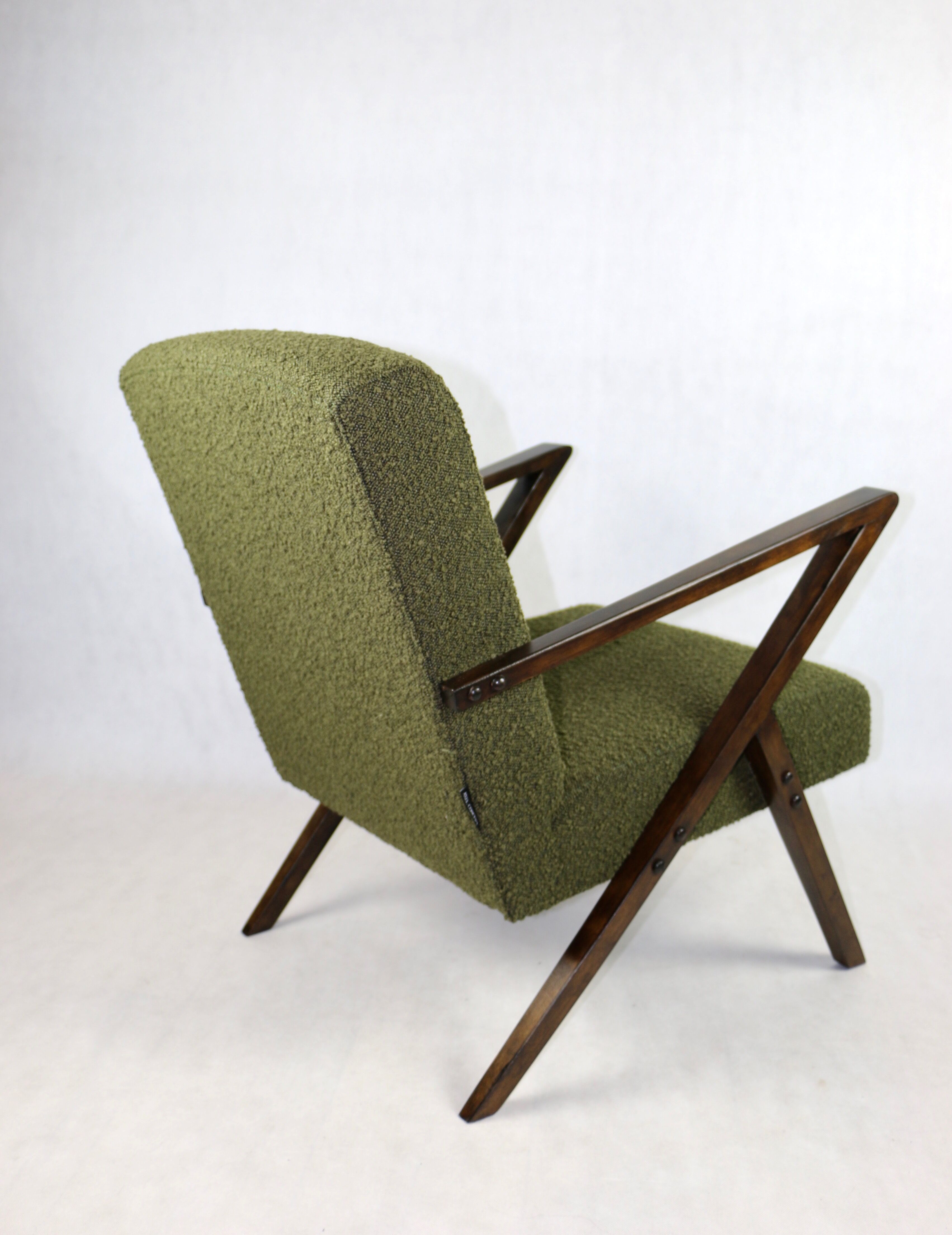 Vintage olive green boucle armchair, 1970s