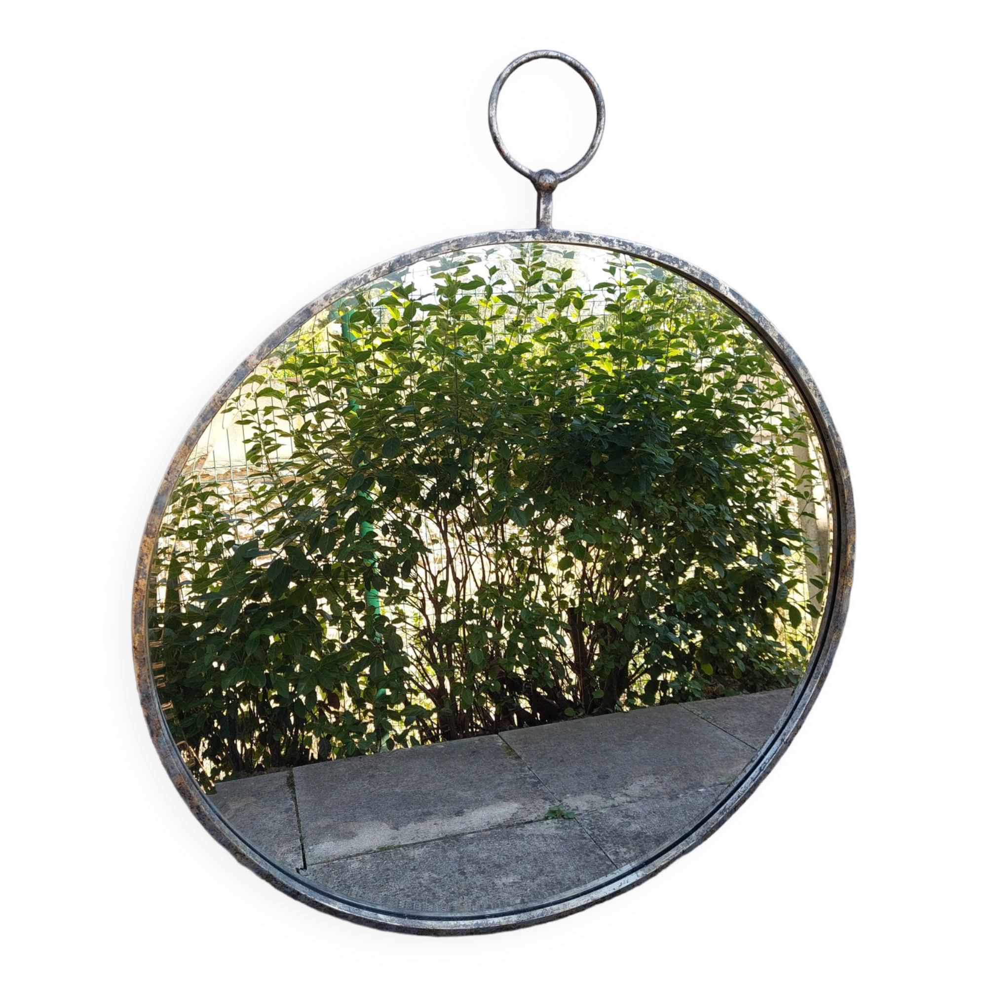 Round patinated mirror