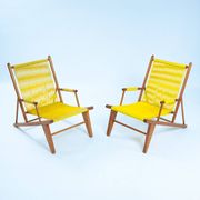 2 Yellow Spaghetti Armchairs in Beech, Garden Lounge Chairs, 1960s