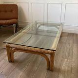 Grand table basse rotin et verre