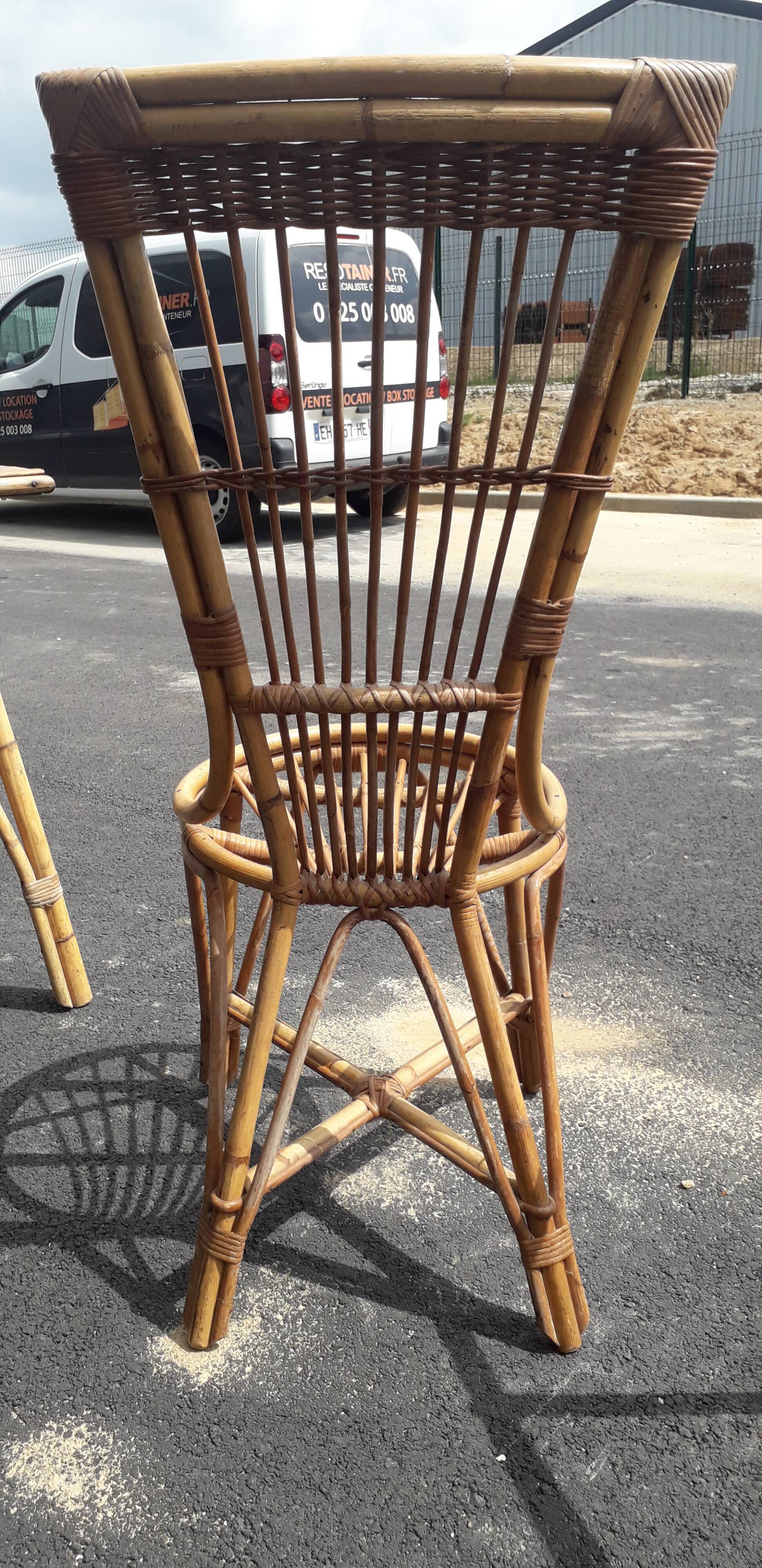 Paire de chaises et table rotin osier vintage XXème