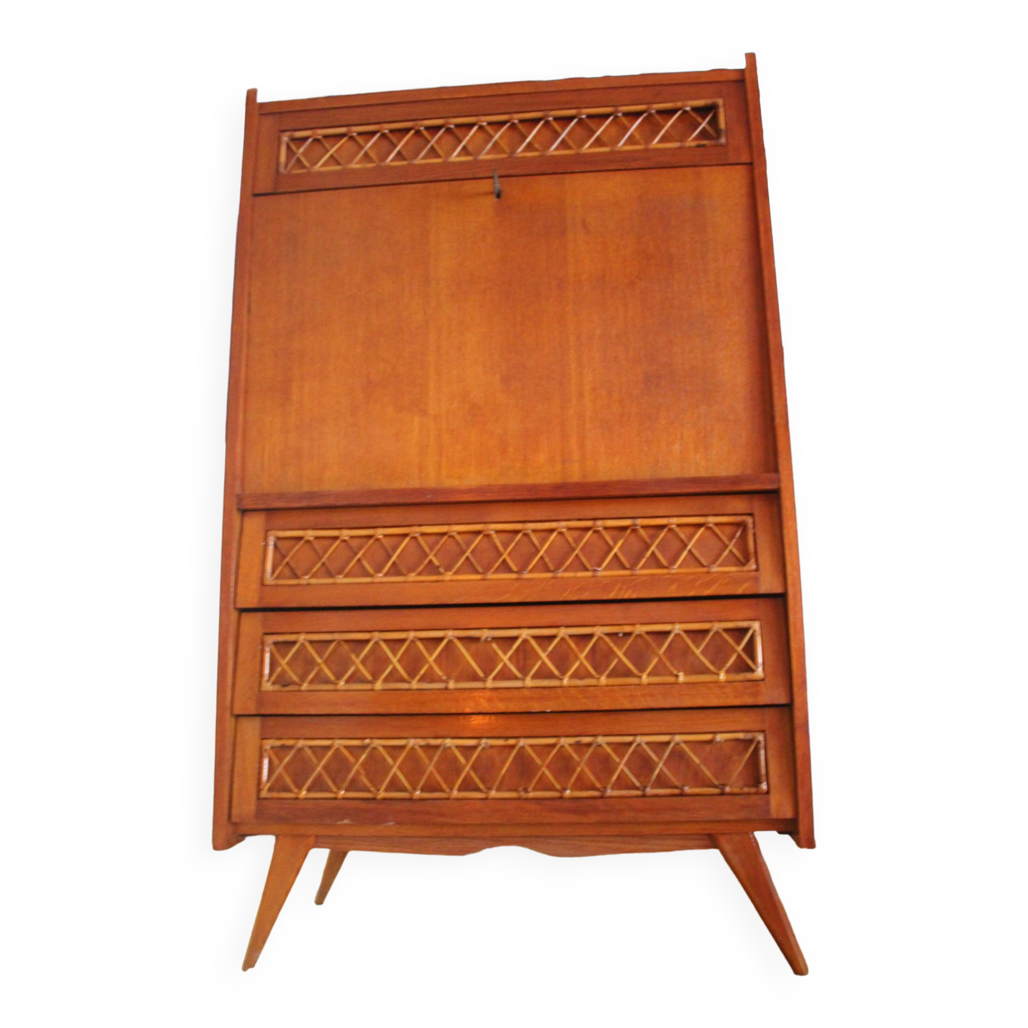 Wood and rattan secretary