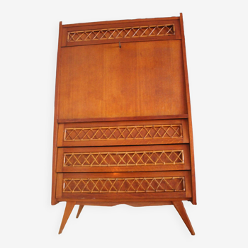 Wood and rattan secretary