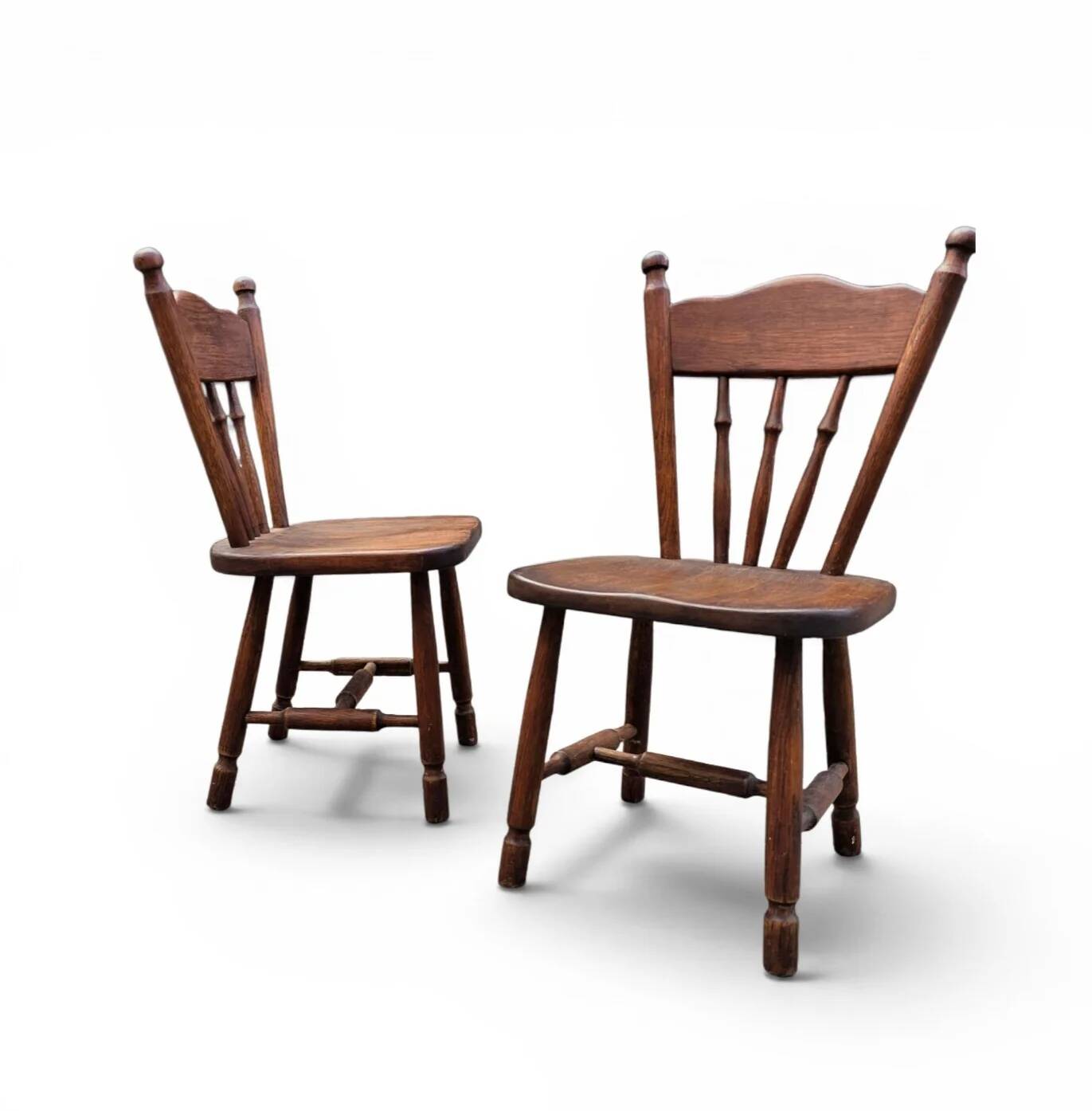 Set of 2 Oak Wood Victorian Child Stick Back Chairs / 1960s