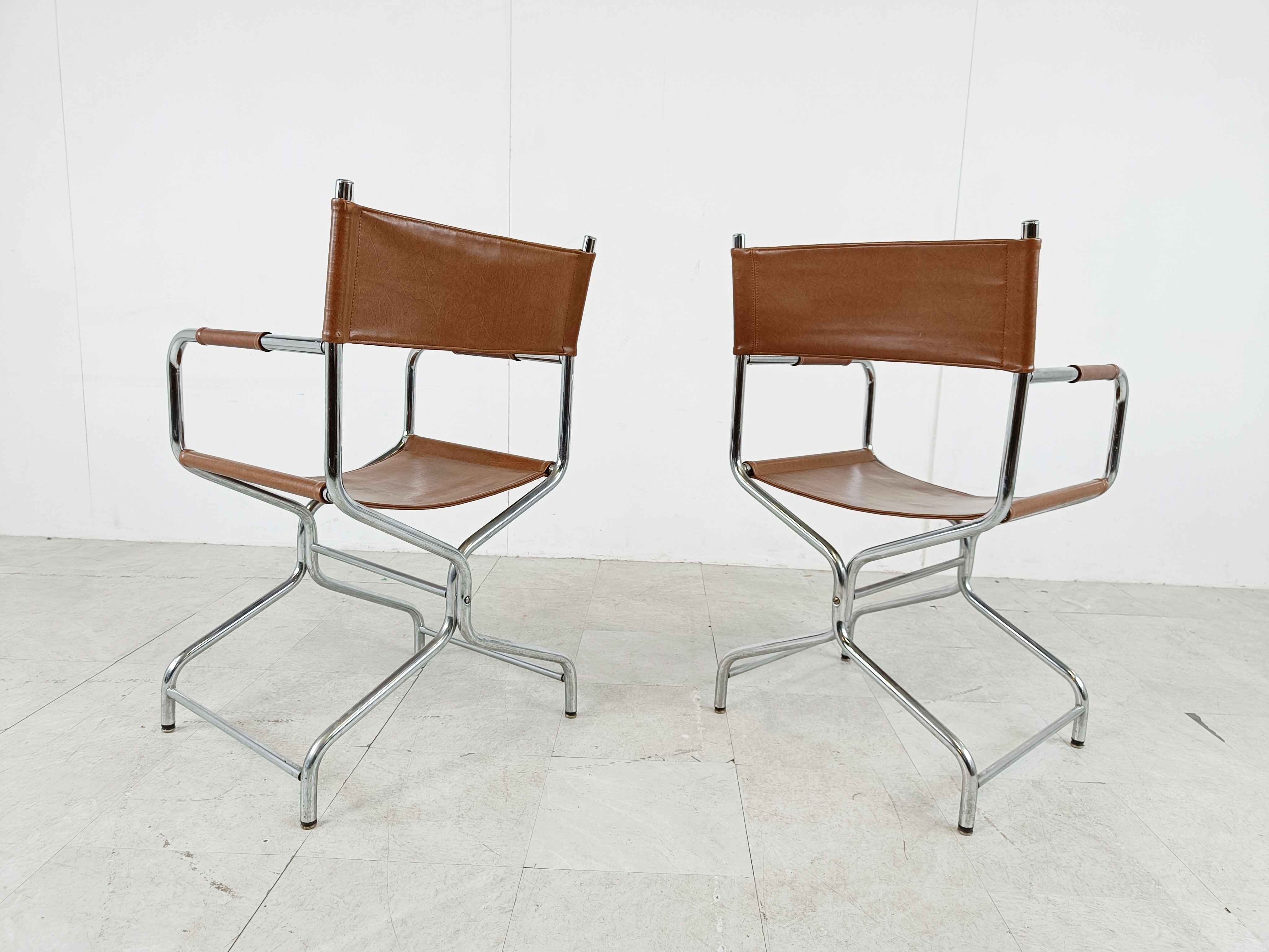 Vintage leather folding chairs set of 2, 1970s