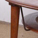 Danish round coffee table in teak, brass and cane, model FD 515 by Peter Hvidt 1960.