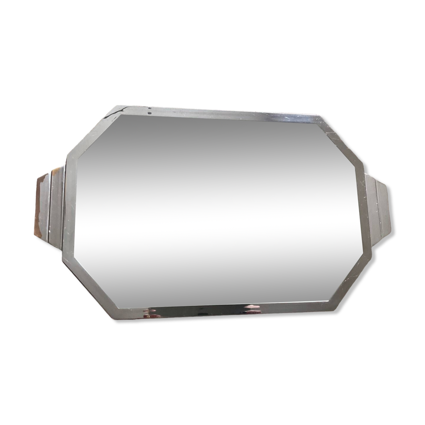 Plateau Art Déco miroir biseauté et laiton argenté