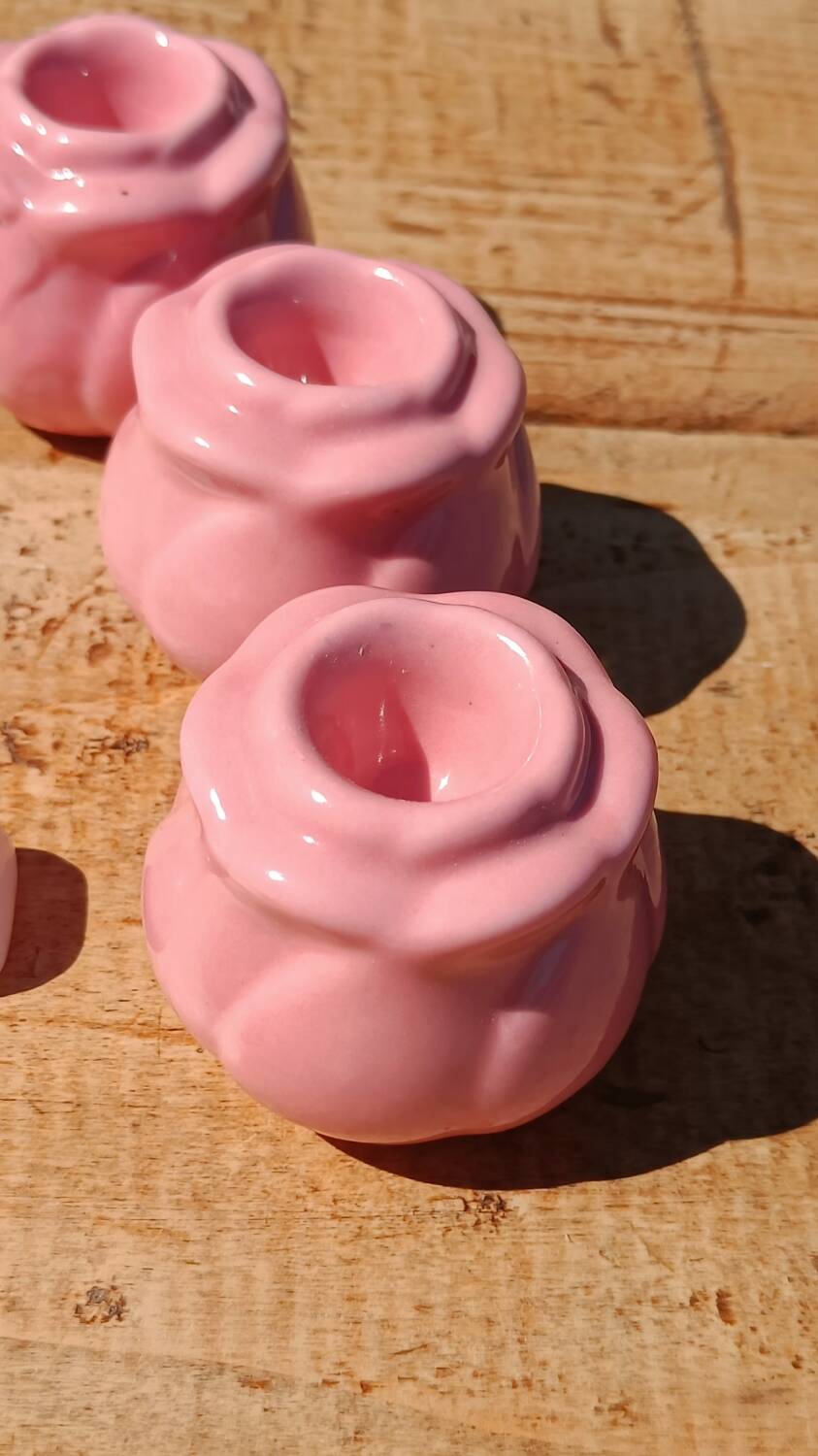 Ceramic candle holders with pink flowers