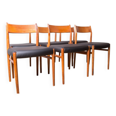 6 chaises danoises en teck et skaï, modèle 418 par Arne Vodder 1960