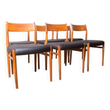 6 Danish chairs in teak and new skai, model 418 by Arne Vodder 1960.