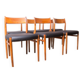 6 Danish chairs in teak and new skai, model 418 by Arne Vodder 1960.
