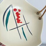Ceramic & wicker covered scoubidou 60s empty pocket cup