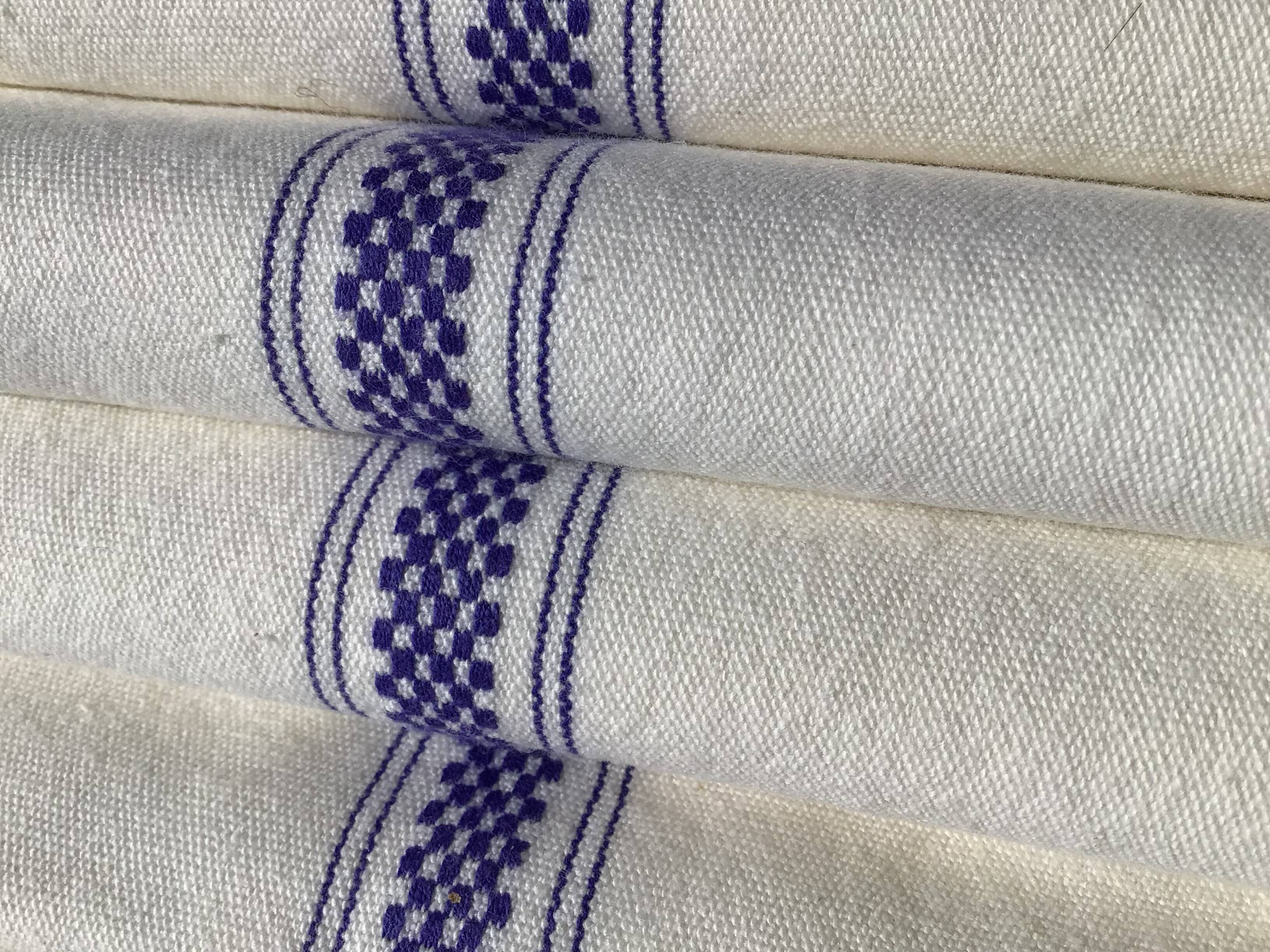4 torchons neufs rayure tissée bleu majorelle